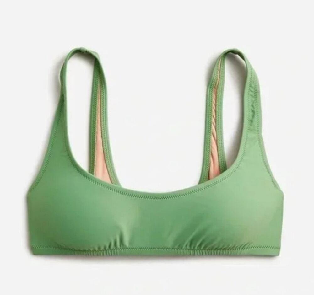 J. Crew Green Over the Shoulder Scoop Neck Heritage Bikini Top - Medium - NWT